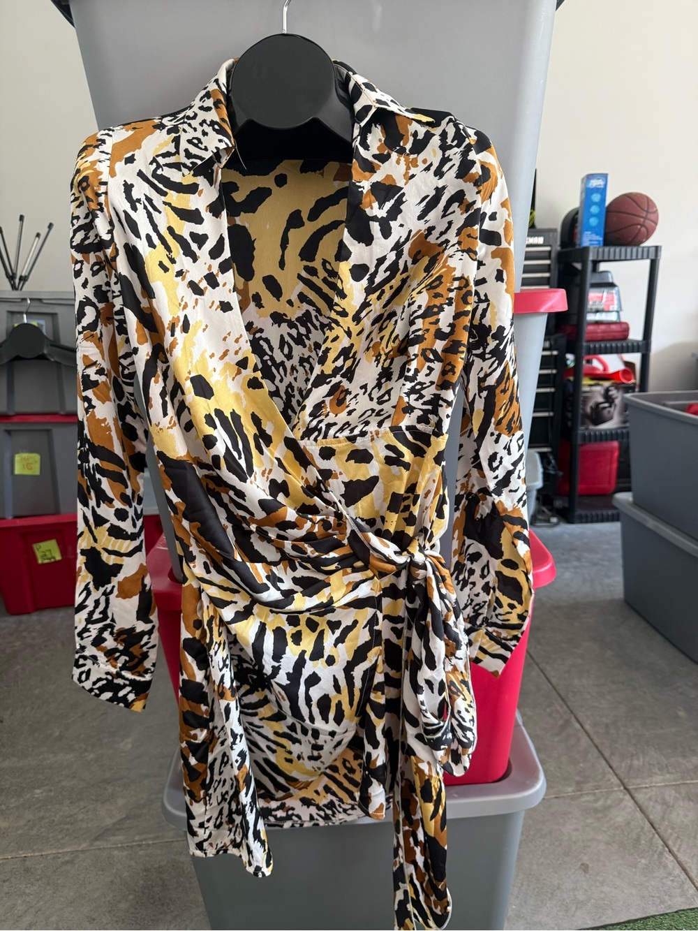 Women’s Wrap Tunic in Black, White & Gold Animal Print p12